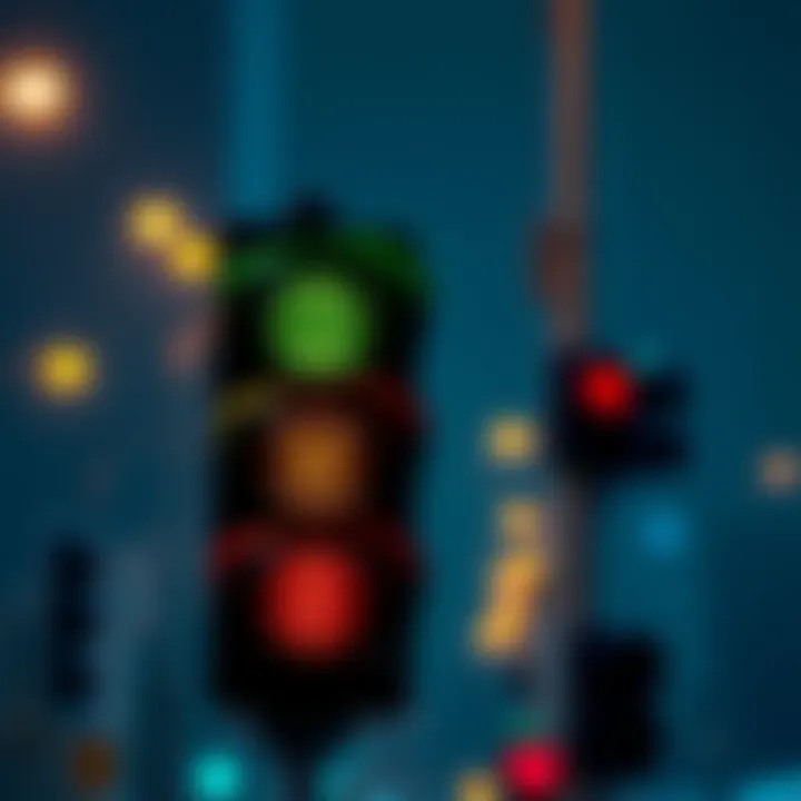 Traffic Light Security Metrics for Memecoins A traffic light displaying green, yellow, and red lights to represent security metrics for memecoins, with icons for holders, snipers, and insiders around it.