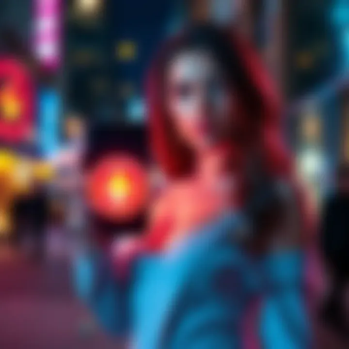 Trans prostitute holding Monero symbol A trans prostitute stands confidently, displaying a Monero symbol on a phone, in an urban setting with city lights in the background.