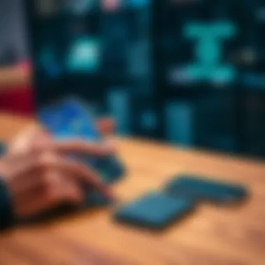 A person using a smartphone to transfer cryptocurrency from the Kraken wallet app to a Ledger Nano S Plus hardware wallet on a table.