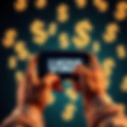 A person using a smartphone to transfer USDT from a wallet to a bank account with dollar signs in the background