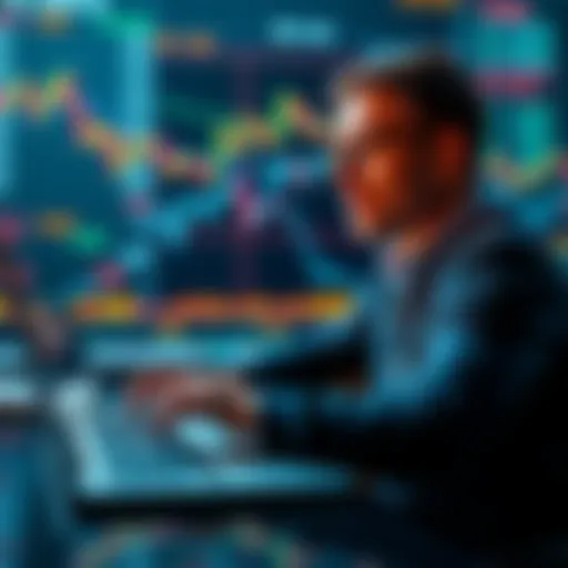 A person managing cryptocurrency transfers on a laptop with financial charts in the background