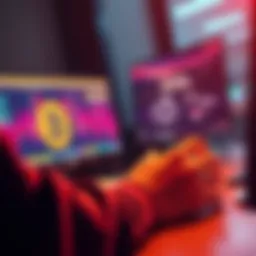 A person using a computer to transfer IOTA cryptocurrency to a Ledger wallet, with icons representing IOTA, IoTAI, and MIOTAC in the foreground.