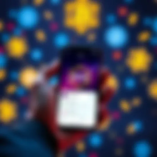 A person using a smartphone to transfer Nexo tokens through Cake Wallet, displaying the app interface, with a visually appealing background of digital currency symbols.