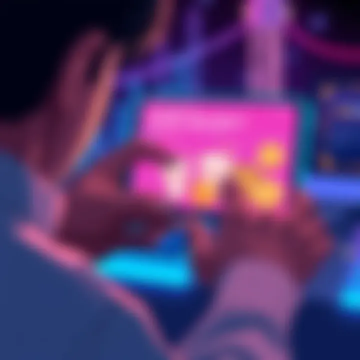 Illustration of a person transferring digital collectibles through a wallet, with tokens visible on the screen