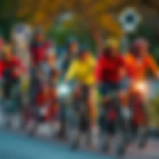 A diverse group of cyclists riding together on eco-friendly bikes, showcasing innovation and community spirit in cycling for 2026