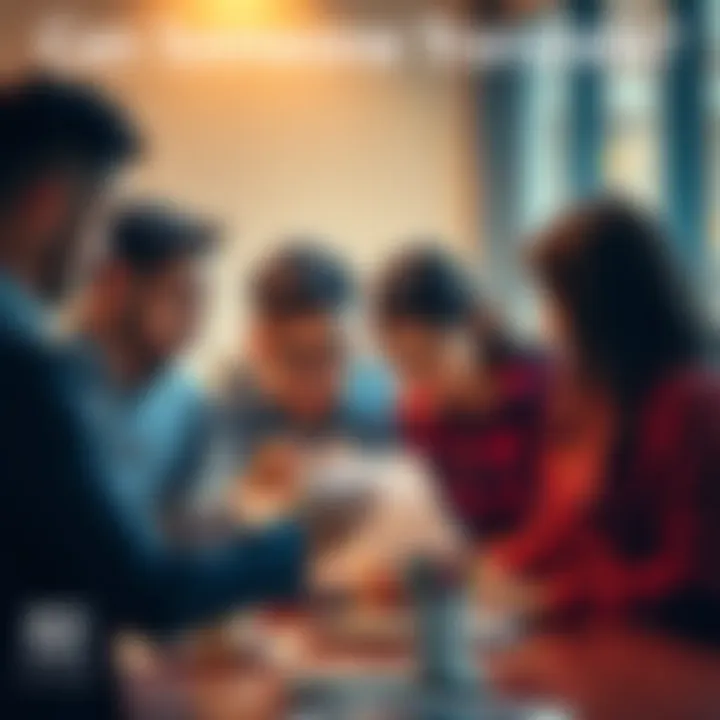 A diverse group of people collaborating over a translation request, sharing their ideas and knowledge