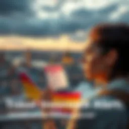 A concerned traveler looking at a canceled flight notification with a backdrop of Spain's landmarks