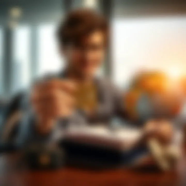 A traveler holds a metal credit card and looks at travel insurance documents on a table with a globe in the background.