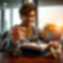 Travel Insurance with Metal Card A traveler holds a metal credit card and looks at travel insurance documents on a table with a globe in the background.