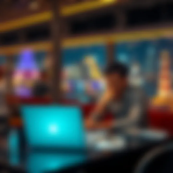 A person sitting at a table with a laptop and travel brochures, contemplating leaving money untouched for travel rewards.
