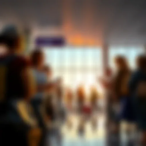 Group of travelers at a Madrid airport discussing the impact of Lounge Key on their access to airport lounges