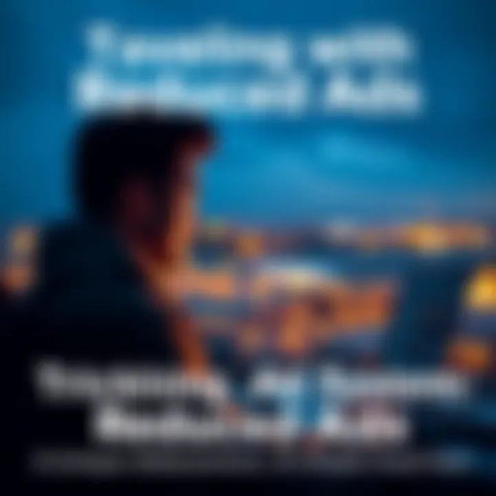 Traveling with Reduced Ads A person looking at a travel website on a laptop, enjoying a peaceful trip without distractions from ads.