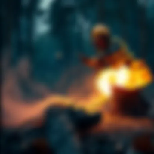 A worker using explosives to manage tree snags in a forest area, showing a controlled blast and fallen tree debris.
