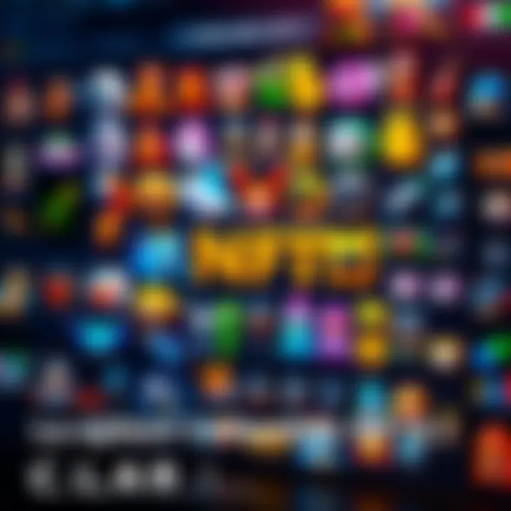 A colorful display of various collectible NFTs on a digital screen, showcasing popular designs and trends from online forums.