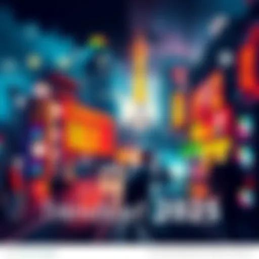 A collage of various events and trends shaping 2025, including technology, culture, and economy.