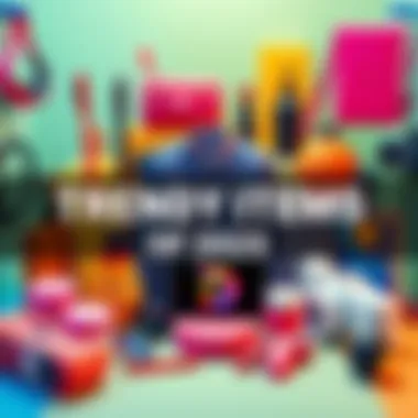 Trendy Items of 2025 A collection of popular items and trends discussing what's hot in 2025, featuring fashion, tech gadgets, and lifestyle products.