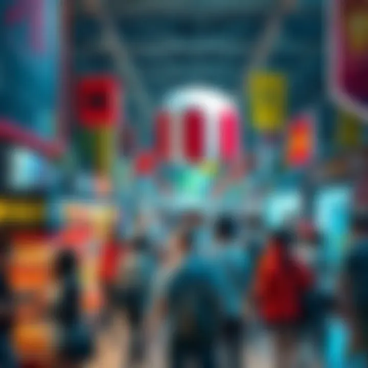 A popular product attracting attention at a vibrant marketplace, surrounded by eager shoppers exploring its features.