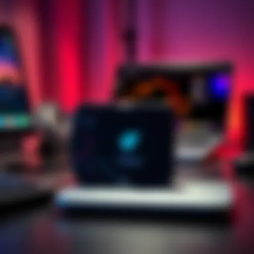 A Trezor hardware wallet placed on a desk with a laptop in the background, illustrating cryptocurrency storage.