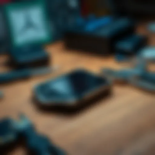 A Trezor One wallet with a black screen resting on a wooden table, surrounded by tools for repair.