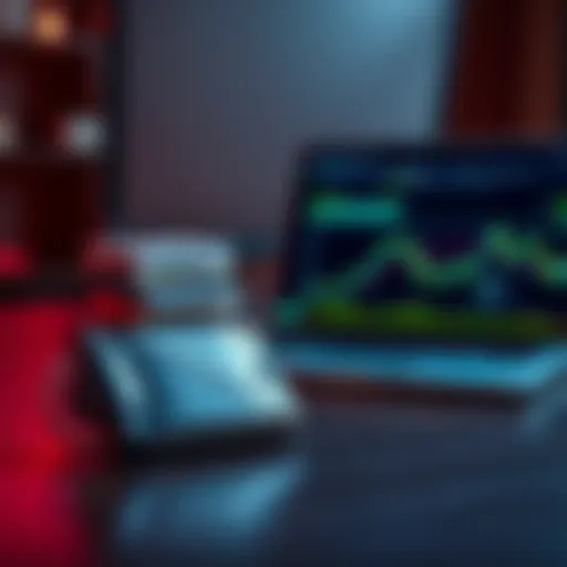 A Trezor cold wallet placed next to a laptop showing the Kraken exchange website, highlighting the comparison between crypto storage methods.