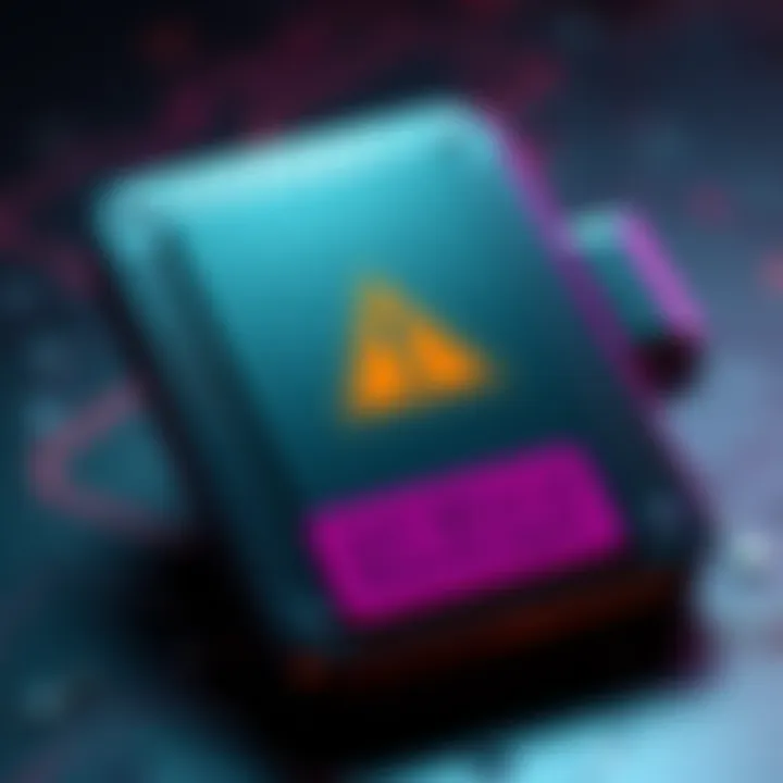 Trezor hardware wallet with a warning symbol highlighting security issues and a note about 24-word backup options