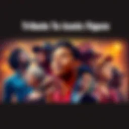 A collage of famous historical figures like musicians, artists, and civil rights leaders, each representing their influence on culture, set against a nostalgic backdrop.