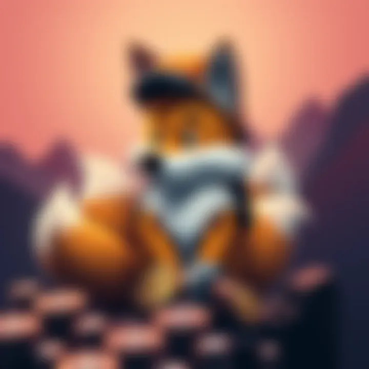 A tribute graphic featuring Tails, a miner symbol, surrounded by DOGE coins and mining equipment, representing his legacy in the VOSK COIN community.