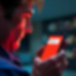 A person looking at a smartphone with an error message about ads not available