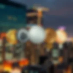 An illustration showing six coins, each labeled with one of the six key characteristics of true money, set against a backdrop of a modern cityscape.