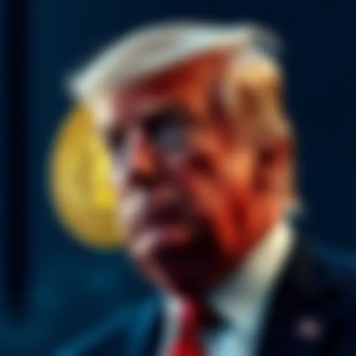Donald Trump alongside a Bitcoin symbol, symbolizing his connection to cryptocurrency and economic interests.