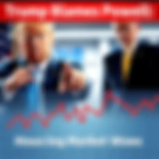 President Trump pointing at a graph showing falling housing market numbers and a concerned expression, with Jerome Powell in the background, looking serious.