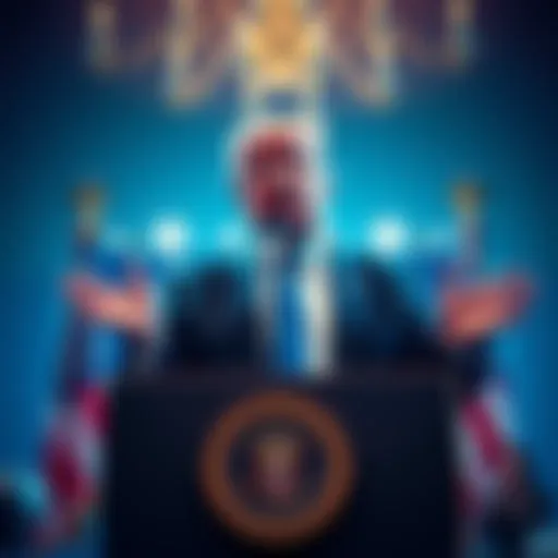 President Trump speaking at a podium, expressing frustration over banks delaying crypto legislation