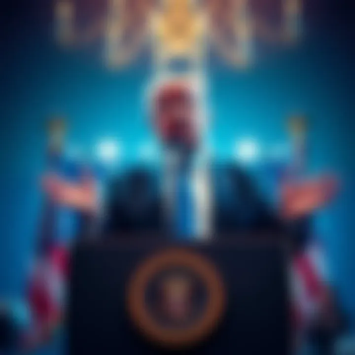 President Trump speaking at a podium, expressing frustration over banks delaying crypto legislation