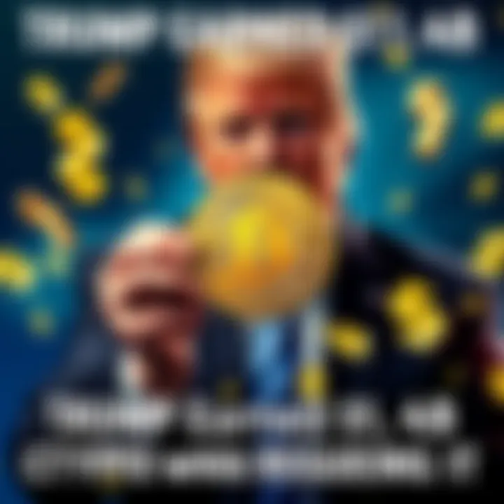 Trump with dollar signs and a crypto coin Former President Trump holding a crypto coin with dollar signs around him, symbolizing his profits from cryptocurrency while in office