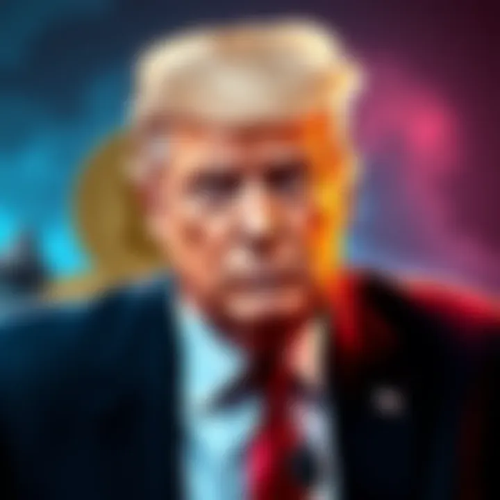 President Trump with cryptocurrency symbols like Bitcoin and Ethereum