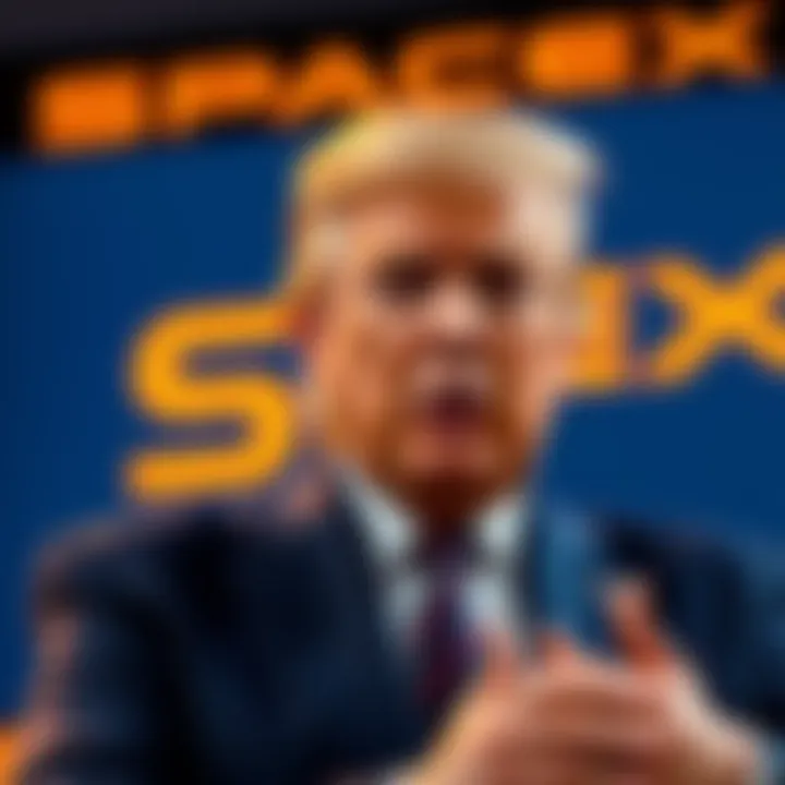 President Trump discussing his cryptocurrency earnings with SpaceX logo in the background