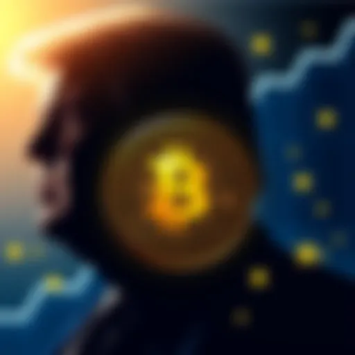 An illustration showing a graphic of cryptocurrency symbols with a silhouette of Donald Trump in the background, representing scrutiny over a Trump-linked crypto venture.