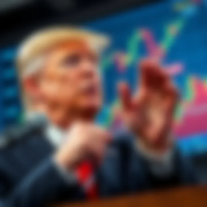 Former President Trump speaking about a proposed $2,000 tariff stimulus check, with a graph showing potential crypto market changes in the background