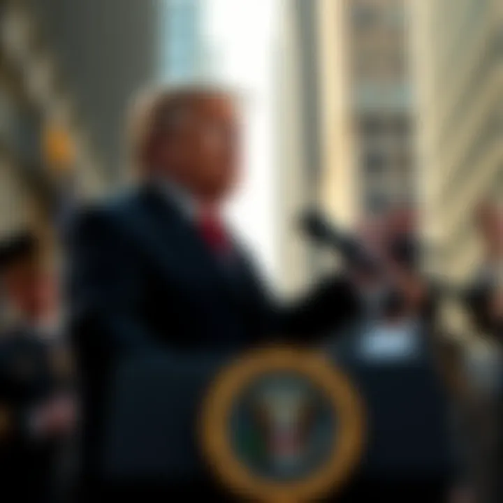 President Trump speaks about the significance of 40 Wall Street, the tallest building in downtown Manhattan, during an event.
