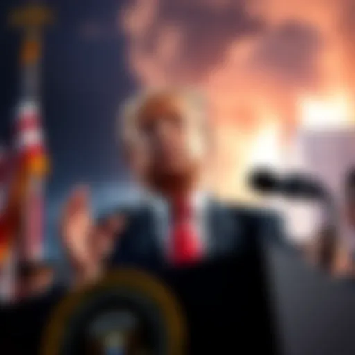 Former President Trump speaking at a podium, addressing a crowd while discussing his controversial statements about 9/11.