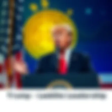 Trump Promotes Bitcoin Leadership President Trump speaking at a podium about Bitcoin and cryptocurrency, with a graphic of the US flag and Bitcoin symbols in the background.