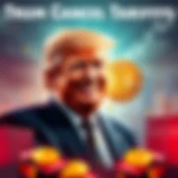 Trump Cancels Tariffs A graphic showing a smiling Trump with a backdrop of falling tariffs, Bitcoin, and altcoins rising in value, representing a positive shift in the crypto market.