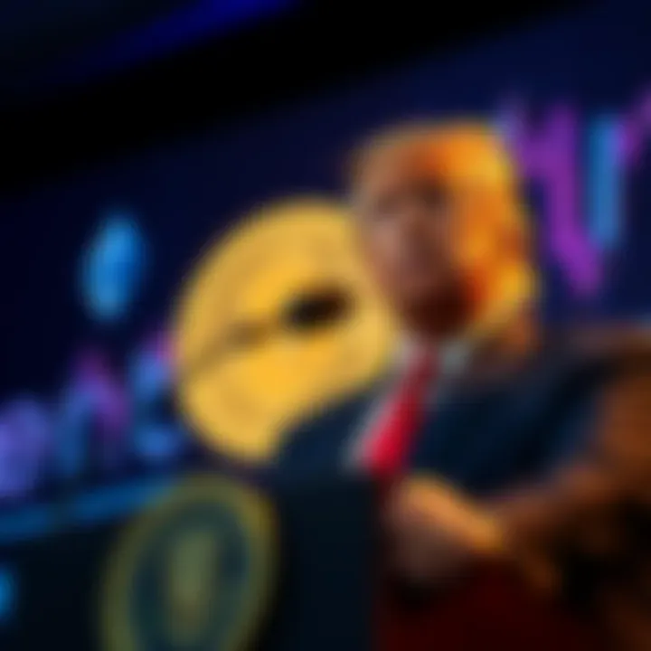 President Trump speaking at a podium, urging support for the CLARITY Act while a Bitcoin and Ethereum graphic is displayed behind him.