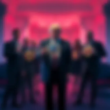 President Trump standing with winners of a cryptocurrency contest at Mar-a-Lago