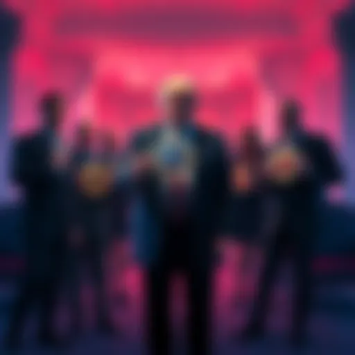 President Trump standing with winners of a cryptocurrency contest at Mar-a-Lago