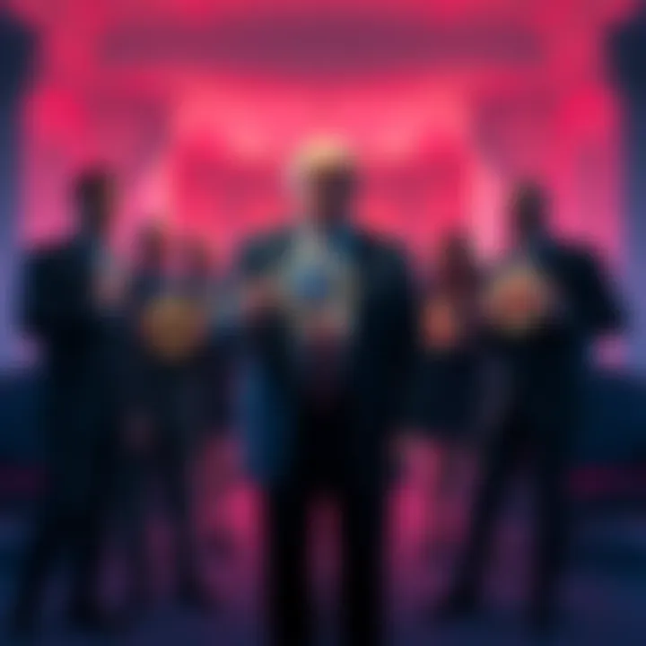 President Trump standing with winners of a cryptocurrency contest at Mar-a-Lago