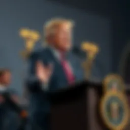 President Trump speaks at a podium about new measures against overseas cryptocurrency scams targeting Americans