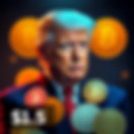 A graphic showing Trump alongside symbols of digital coins, representing the $1.5 billion deal in cryptocurrency.