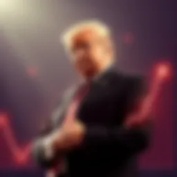 Former President Trump stands confidently with a graph showing a rise in cryptocurrency values, defending his family's financial success amidst scrutiny.