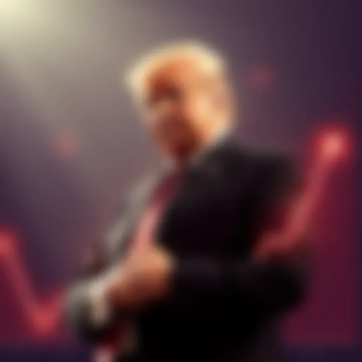 Trump Supporting Family's Crypto Earnings Former President Trump stands confidently with a graph showing a rise in cryptocurrency values, defending his family's financial success amidst scrutiny.
